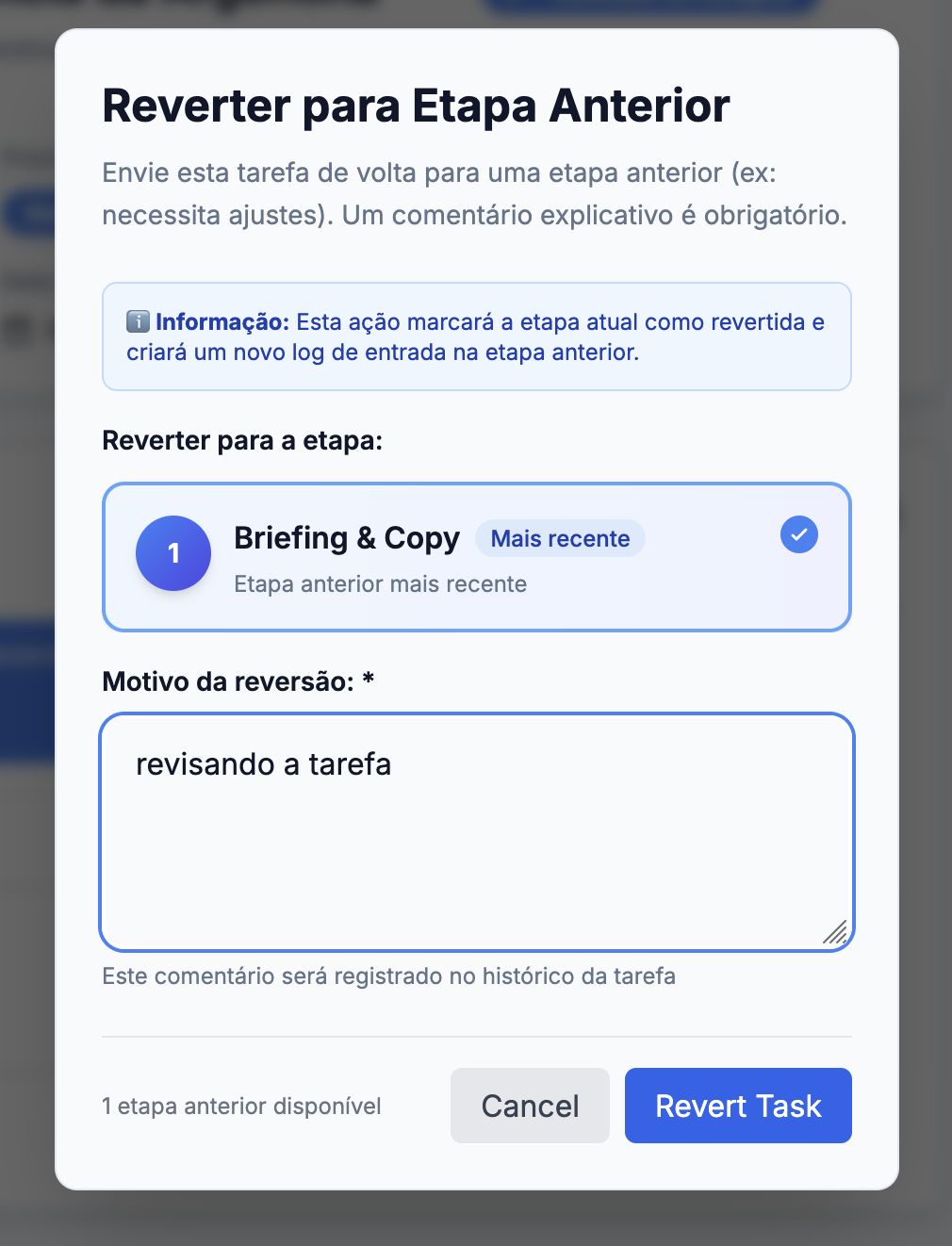 Reverter etapa.
