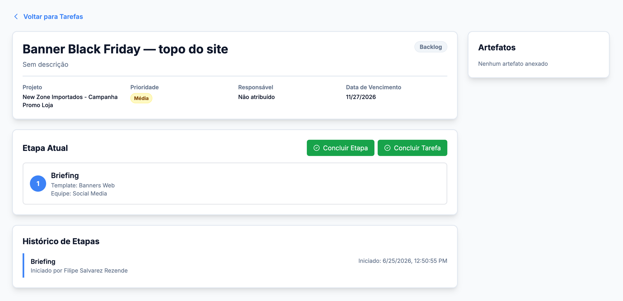 Demanda criada com a 1ª etapa ativa.